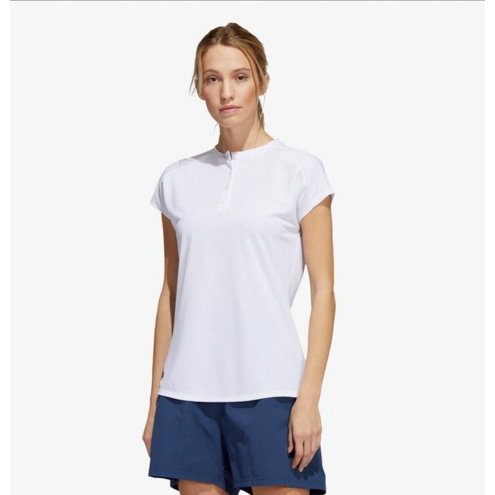 Adidas Essentials Short Sleeve Collarless Polo Shirt Women's Size XL in White NW